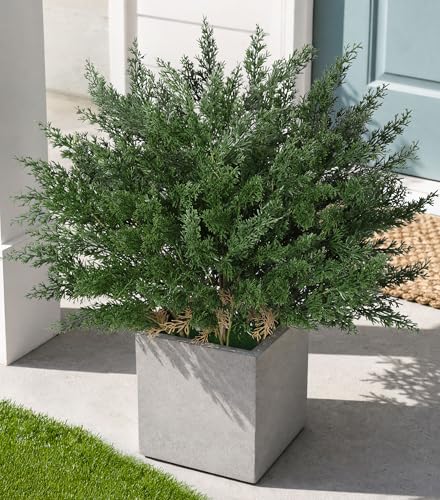 Cedar Stems Fake Plants Artificial Plants Outdoor Decor, 4 Bundles Cedar Branches Realistic Artificial Greenery for Outdoors UV Resistant Faux Plants for Front Door Porch Patio Yard Indoor Home Office - color: Green