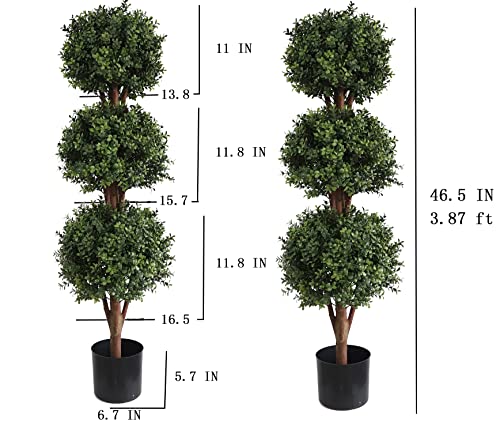 Artificial Triple Ball Boxwood Topiary Trees, Set of 2 46.5 Inch Faux Boxwood Plants Potted for Restaurant, Porch,Home,Garden Decor - size: 2 PC - 46.5 inch high