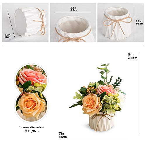 TKAS Artificial Flowers Fake Flowers Silk Rose Bouquets Decoration with Ceramics Vase for Table Home Office Wedding (Mix Color-4) - color: Mix Color-4