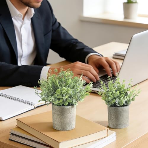 3 Pack Mini Potted Fake Plants Artificial Plastic Indoor Eucalyptus Plants for Home, Office, Desk, Bathroom, Coffee Table & Shelf (Light Green) - color: Light Green
