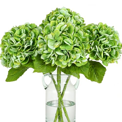 Nubry 4Pcs Green Hydrangea Artificial Flowers, 22.5In Latex Faux Real Touch Large Hydrangea Flowers with Long Stems & Leaves for Home Office Decor Wedding Party Arrangements(Green) - color: Green, size: 4 Pcs