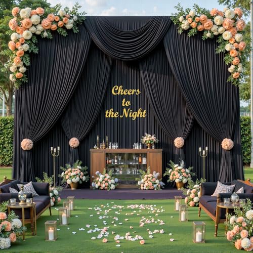 50ftx10ft Wrinkle Free Black Backdrop Curtain for Parties, 10 Panels 5x10ft Silky Photo Backdrop Drapes Back Drop Cloth Drapery for Wedding Birthday Photography Background Photoshoot Decor - color: Black, size: 50ftx10ft