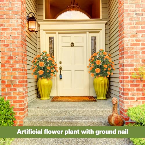 Lunmon 2 Pack 3ft Artificial Camellia Plants Tree 36" Faux Camellia Flower with Spike UV Resistant Realistic Fake Floral Blooming Bush for Indoor Outdoor Front Door Porch Backyard Garden, Orange - color: Orange, size: 3 ft