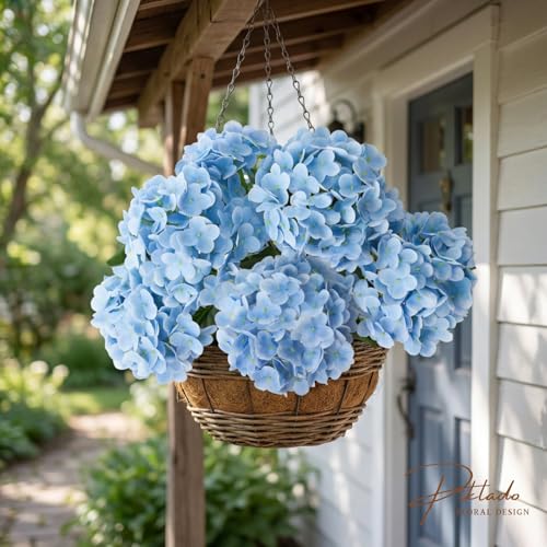A Bunch 21in, Real Touch Hydrangea Artificial Flowers, with 5pcs Flower Head 10pcs Leaves, Faux Hydrangea Flowers for Home Office Decor Wedding Party Arrangements (1, Blue) - color: Blue, size: 1 Bunch