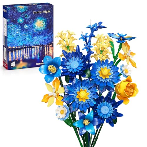 Starry Blooms Flowers Bouquet Building Set for Adults, Artificial Flower Compatible with Lego Botanical Collection, Christmas Valentine's Day Birthday Gift for Women Girl Girlfriend Home Decor - color: Starry Night