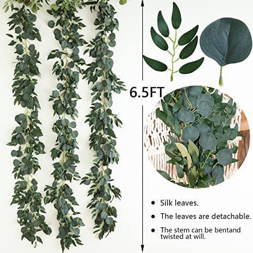 3Pcs Fake Eucalyptus Vines, 6.5FT Silk Ivy Garland, Odorless Lush Green Leaves Artificial Hanging Plants, Boho Forest Greenery Decor for Home, Classroom, Wall,Party, Wedding Decoration - color: Eucalyptus Garland