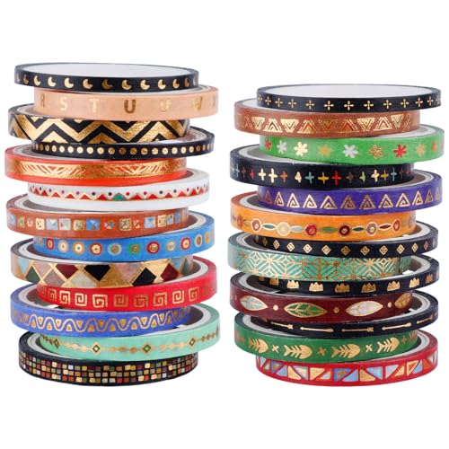 26 Rolls Skinny Washi Tape Set Gold Foil Decorative Tapes for DIY Art Craft Scrapbook Bullet Journals Planners Party Decor Gifts Wrapping, Slim 3mm/5mm - color: V