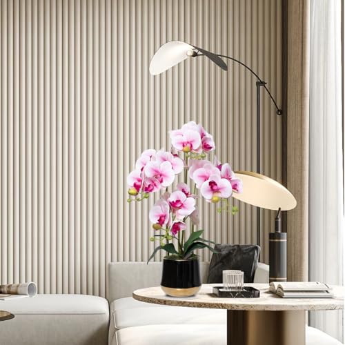 Artificial Orchid Flowers in Ceramic Vase Realistic Pink Faux Orchids 19.5 Inch Fake Phalaenopsis Plant Arrangements for Home Indoor Centerpiece Decor (Set of 4 Stems) - color: Pink, size: 14CM- BlackGolden