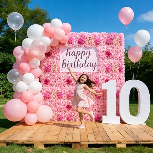 Zythrem 12-Pack Flower Wall Backdrop Rose Pink Backdrop 15×15 Inch Artificial Silk Flower Panels 3D Pink Flower Wall for Wedding Birthday Party Home Event Photography Background - color: Pink