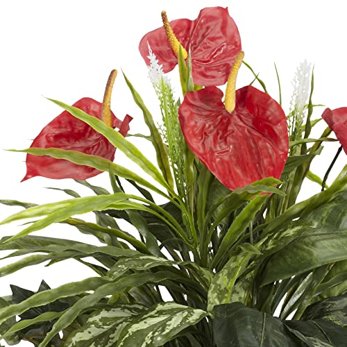 Nearly Natural Mixed Greens & Anthurium with Decorative Vase Silk Plant