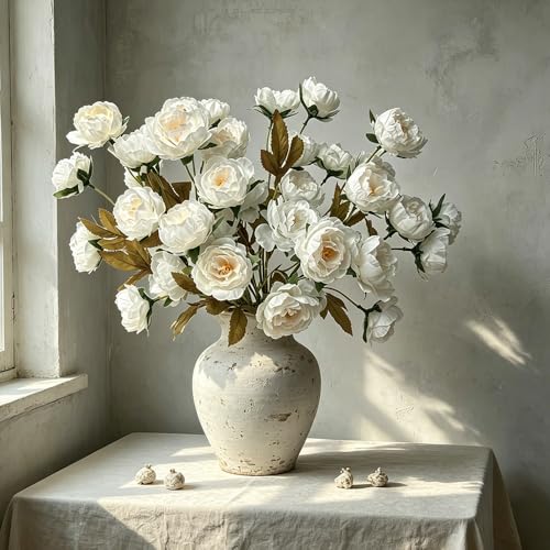 6 Pack 30" Artificial Peonies Flowers for Vase, Fake Silk Peony Long Stem Flowers for DIY Bouquets Wedding Centerpieces Home Decor (White) - color: White