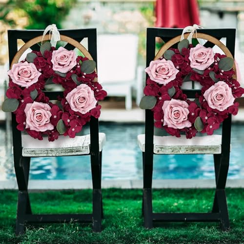 Artificial Flower Candle Rings - 6 Inch Inner Rose Floral Wreaths for Wedding Bridal Event Table Centerpieces Backdrop Decorations (Burgundy & Dusty Pink, 6 X Candle Rings) - color: Burgundy & Dusty Pink, size: 6 X Floral Wreaths