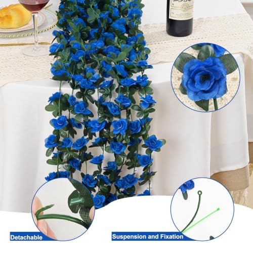 MARTINE MALL Flower Garland Rose Vines, 2 Strands 16.5Ft Flowers Vines for Bedroom, Rose Flower Garland Decoration, Sapphire Rose Floral Garland for Room Table Birthday Wedding Party Garden Wall Decor - color: Sapphire, size: 2 Packs