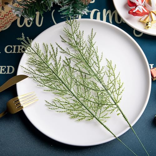 Alpurple 60 Pcs Artificial Pine Branches- 13.7 Inches Fake Greenery Pine Sprigs- Plastic Faux Pine Picks for Christmas DIY Garland Wreath Floral Home Garden Decoration - color: 60 Pcs