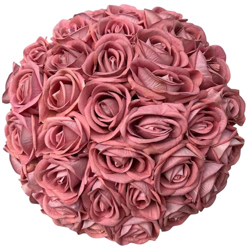 FagusHome 30 Pcs Silk Rose Artificial Flowers Roses Bulk Bouquet Fake Flowers Rose Heads with Stems for Home Wedding Decor (Dark Pink) - color: Dark Pink