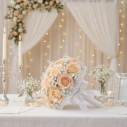 Ferrochef 2 Set White Lace Handle Bouquet Holder Foam Floral Handle Wedding Bridal Bouquet Holder DIY with 1 inch White Satin Ribbon for Bride & Bridesmaid Fresh & Artificial Flower Arrangements