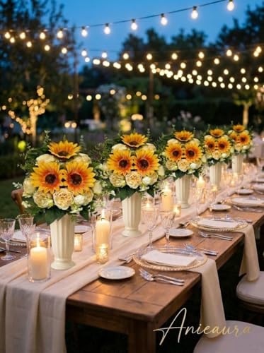 Artificial Sunflower Bouquet with Peony Flowers, Silk Sunflowers Realistic Arrangement for Table Centerpieces, Faux Sunflower Decor for Wedding Home Kitchen Office Vase Decoration