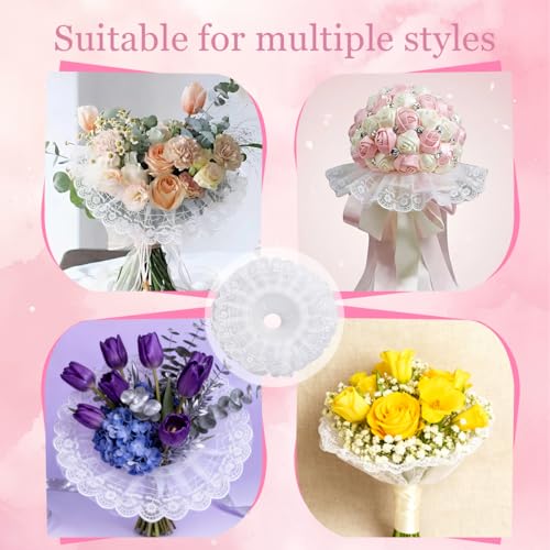 UPSTORE 4Pcs Lace Bouquet Collar DIY Bouquet Holder Wedding Bridal Bouquet Collar Lace Decoration Bouquet Holder Flower Handle Holder for Wedding Party Decoration Supplies