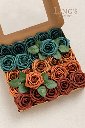 Ling's moment Artificial Flowers, 50Pcs 3" Roses in Teal Shades, Realistic DIY Foam Floral Decor for Wedding Bouquets/Centerpieces, Outdoor Party Backdrops, Room/Table, and Garden/Pot Decorations - color: Shade of 1970s, size: 50Pcs