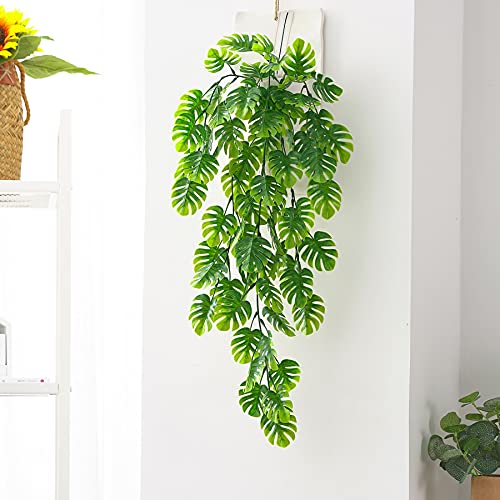 Fake Vines Monstera for Decoration, PASYOU Artificial Hanging Plants Ivy with Leaves Outdoor Indoor Decor Plastic Greenery Green Plant Faux Stems Home Garden Party Wedding Bedroom Room Office - 2 Pack - color: Monstera Vine - 2 Pcs