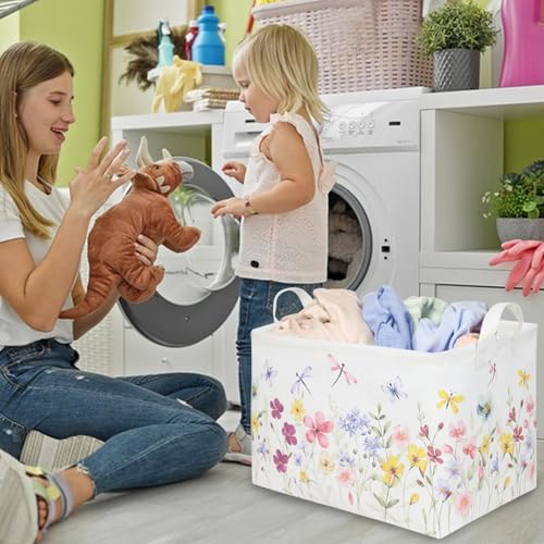 Boho Flower Nursery Basket,Waterproof collapsible storage box,Fall Wildflower Floral Dandelion Storage Bin,Plant Butterfly baby girl gift basket,Girls Bedroom Boho Flower Decor(Dandelion) - color: Dandelion