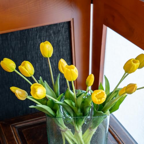 Artificial Tulips Flowers,Soft Touch Latex Bouquet, Fake Tulips,Spring Wedding Home Room Table Centerpiece Decor - color: 15pcs Yellow(no Vase)