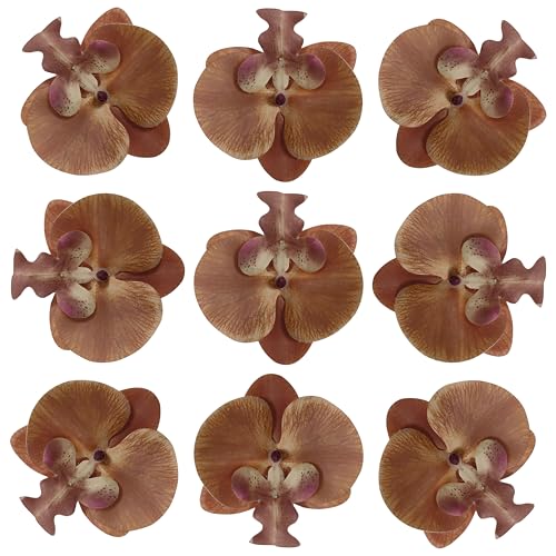 Fake Coffee Orchids Artificial Flowers Heads, 3.5''Fake Orchid Heads for Wedding Floral Bouquet Decor DIY Craft Making Bridal Shower Photography Props (80, Coffee) - color: Coffee