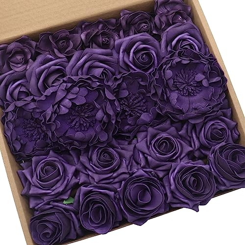 Artificial Flowers Combo Deep Purple Mixed Flowers with Stem for DIY Wedding Bouquets Centerpieces Baby Shower Party Home Decorations - color: Classic Deep Purple