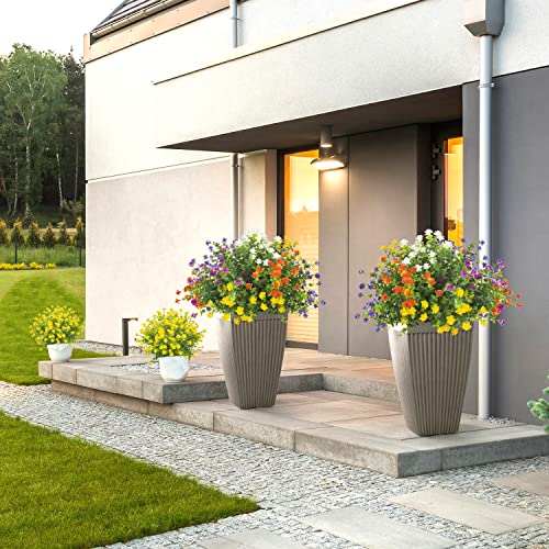 Grunyia 20 Bundles Outdoor Artificial Fake Flowers UV Resistant Boxwood Faux Plastic Plants for Hanging Garden Porch Window Box Outside Decoration(Mix) - color: Eucalyptus-mix