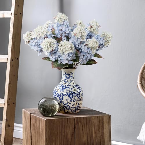Ttranewsoo Hydrangea Artificial Flowers,Fall Hydrangeas Artificial Flowers,Blue Fake Fall Dried Hydrangea Flowers Decoration,Faux Silk Flower with Stems Winter Decor(Blue 24" 8pcs) Without Vase - color: Blue