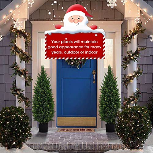 Two 4 Foot Outdoor Artificial Cedar Topiary Trees Uv Rated Potted Plants - color: Green