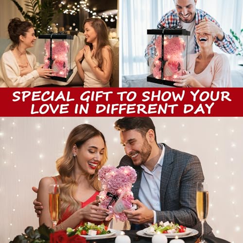 Romantic Valentines Day Gift for Her, Artificial Flowers Bouquet Necklace Rose Teddy Bear with Real Pearl Blind Box Birthday Gift, Valentiness Day Gift for Monther Wife Girl (Pink) - color: Pink