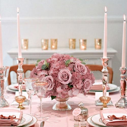BLOSMON Artificial Flower Balls Wedding Centerpieces 10pcs 15.7" Large Dusty Pink Fake Flowers Rose Hydrangea Ball Arrangement Center Pieces for Table Silk Floral Bouquet for Wedding Party Home Decor - color: Dusty Rose, size: Diam 15.7" - 10 Pcs