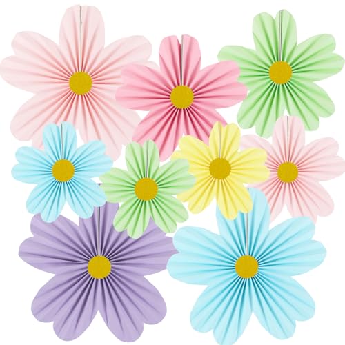 YUNXUAN Pastel Party Decorations Paper Fan Paper Flowers Decorations for Wall Flower Backdrop Classroom Baby Shower Birthday Flower Wall Decor Pack of 9 Rainbow - color: Pastel
