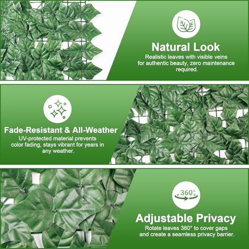 Artificial Ivy Privacy Fence Screen, 3.3ft x 17ft UV-Anti Faux Greenery Backdrop, Used for Patio, Balcony, Garden, Backyard Indoor Outdoor Green Wall Decor - size: 3.3ft x 17ft