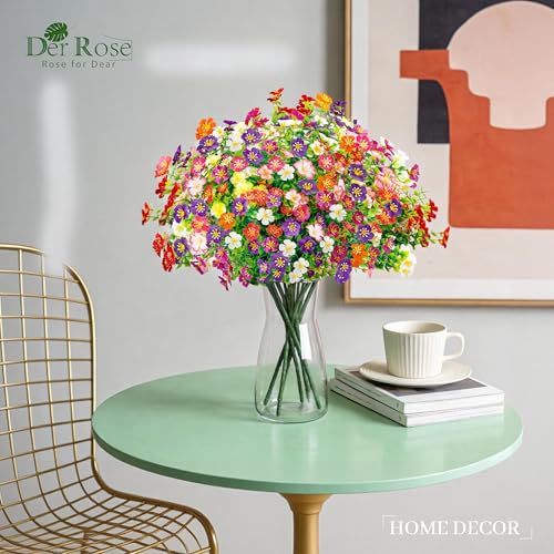 Der Rose 24 Bundles Fake Flowers Artificial Flowers Bulk Daisy for Outdoor Spring Garden Porch Farmhouse Decor - color: 8 Colors Mix
