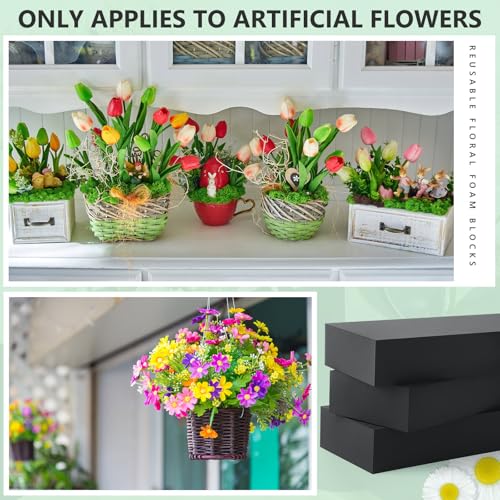 Lallisa 4 Pcs Reusable Floral Foam Blocks Water Weather Resistant Dry Floral Foam for Artificial Flower Arrangements Outdoor Flower Boxes Hanging Planters Wedding Home Decor (11.8 x 4.7 x 2'',Black) - color: Black, size: 11.8 x 4.7 x 2''