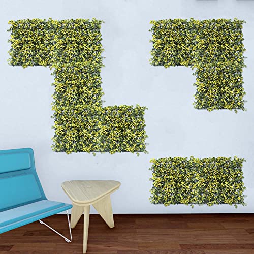 E&K 20" x 20" Artificial Plant Fence Panel Faux Leaves Grass Wall Privacy Screen Panel Decorative for Indoor Outdoor (Reineckea Carnea-Yellow, 6 Pcs) - color: Reineckea Carnea - Yellow