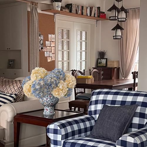 ZYTUYO 5 Pcs Champagne Yellow Silk Hydrangeas Artificial Flower Boho Dried Touch Hydrangeas 20'' Faux for Fall Home Decor Kitchen Living Room Porch Wreath Xmas Wedding Flower Arrangement - color: Champagne Yellow