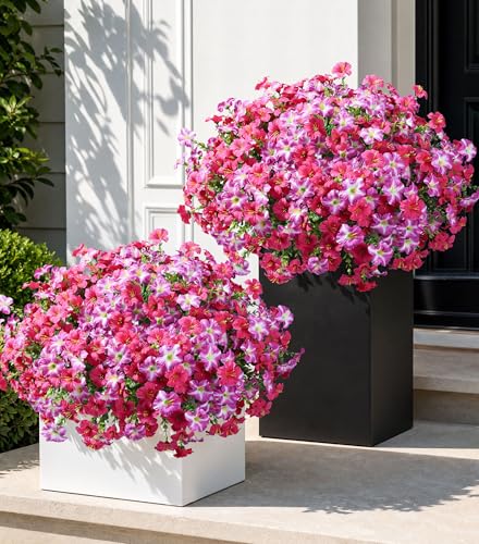 Artificial Flowers for Outdoors Decoration, 20 Bundles Faux Morning Glory with Eucalyptus Look Real UV Resistant Fake Plants Silk Flowers for Outside Yard Gardens Porch Patio Planter Home Urn, Mix - color: 2 Color(10 Fuchsia, 10 Gradient Fuchsia)