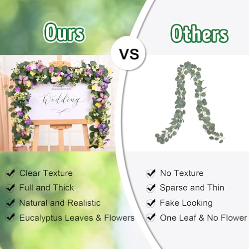 Waipfaru 4Pcs Eucalyptus Garland with Daisy 3D Butterfly, Green Garland with Flowers, 5.9FT Artificial Faux Eucalyptus Leaves Vines for Table Mantle Home Wedding Party Indoor Outdoor Decor - color: Butterfly Eucalyptus, size: 4Pcs