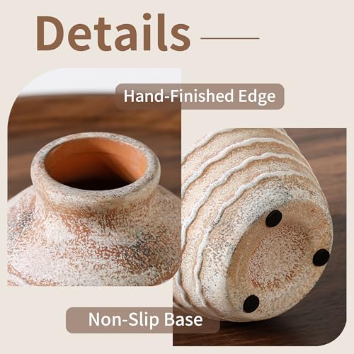 Ceramic Rustic Flower Vase, 6.69 Inch Pottery Modern Vase for Shelf, Tabletop, Vintage Farmhouse Home Decor for Coffee Table, Living Room, Mantle, Fireplace, Entryway - color: Rust 6.69 Inch