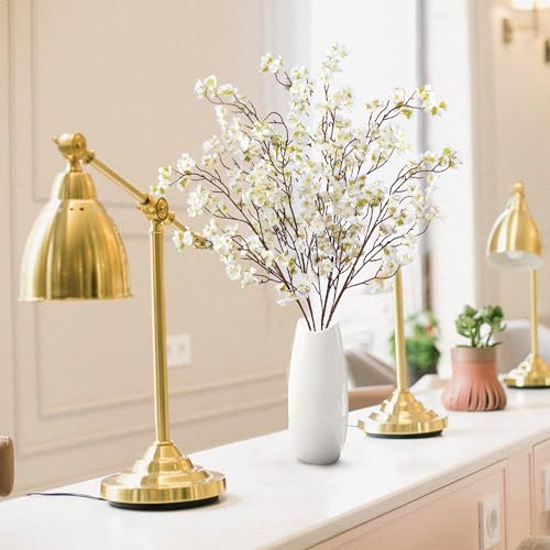 Sggvecsy Artificial Cherry Blossom Flowers 4 Pcs Faux Cherry Blossom Stems Faux Silk Cherry Blossom Branches 41’’ Fake Flowers Long Stems for Vase Arrangements Home Wedding Table Decor (White) - color: New White