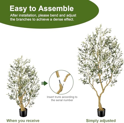 Olive Trees Artificial Indoor, 7FT Faux Olive Tree with Lifelike Branches and Realistic Olives, Large Fake Tree for Home House Office Living Room Decor - size: 7ft
