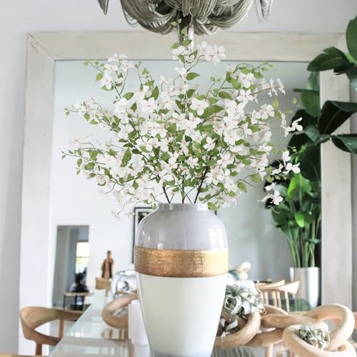 3 Pcs Artificial White Flowers Long Stems Bulk for Tall Vase Artificial Greenery Stems 37 Inch Faux Floral Branches with Locust Silk flowers and Leaves Fake Plants for Home Decor Indoor Wedding