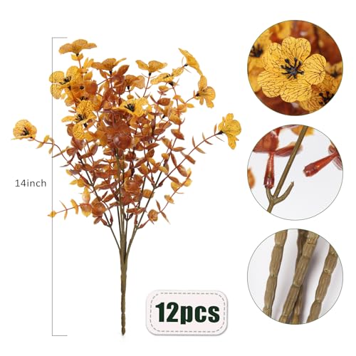 RECUTMS 12 Bundles Faux Mums Fake Fall Flowers Artificial Outdoor Plants | Brown Artificial Flowers UV Resistant Flowers Outdoor Faux Plants Faux Petunia for Porch Home Wedding Thanksgiving Decor - color: Eviolet Brown