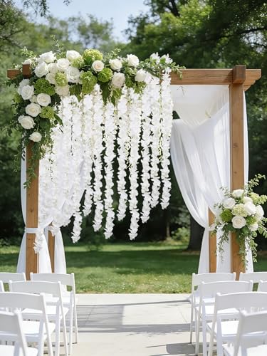 12PCS White Wisteria Hanging Flowers 6.4FT Artificial Hanging Wisteria Flowers for Decoration for Wedding Arch, Backdrop, Garden Party Decor (White) - color: White