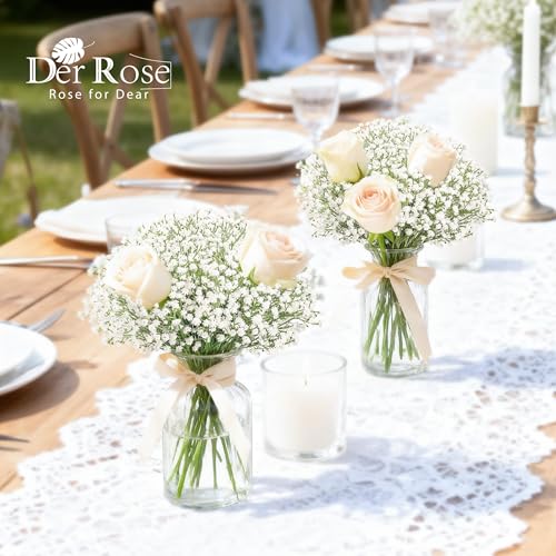 Der Rose 18Pcs Babys Breath Artificial Flowers Faux Gypsophila Stems, Real Touch Silk Fake White Babys Breath Flowers Artificial Bulk for DIY Wedding Table Centerpieces Home Party Decorations