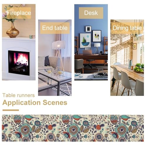 Boho Floral Table Runner Abstract Minimalist Flowers Art Printed Dinner Runner for Home Kitchen Dining Table Decor Fabric 1 Panel W13xL36in - color: Flower-1, size: 13"W x 36"H