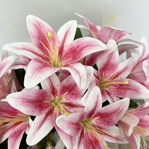 Artificial Light Pink Lilies Flowers,10Pcs Faux Lily Flower,20''Tiger Lily Branch with 2 Full Blooms, Faux Fake Lilies Plants for Wedding Bouquet Home Party Indoor Floral Arrangements - color: Light Pink